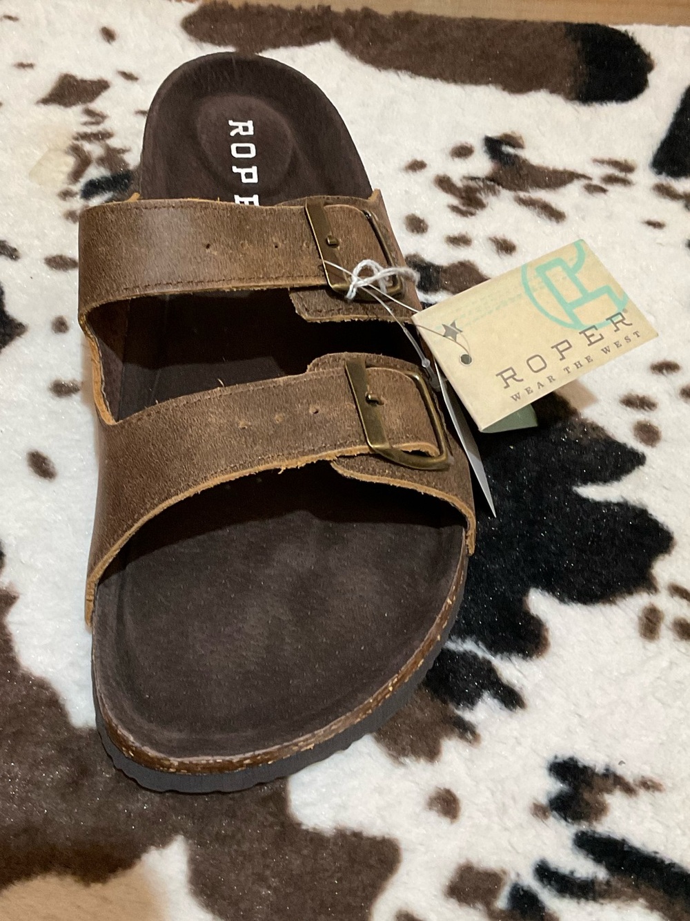 Roper Women's Brown Double-Strap Buckle Slide Sandal